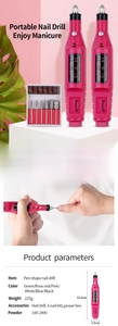 Vista dettagliata della fresa per unghie rosa con sei punte in metallo per manicure professionale