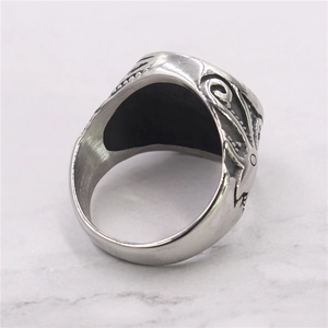 Vintage stainless steel octopus sailing ship ring for men with side engravings