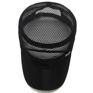 Men's breathable black mesh flat top military cap with a metallic side badge detail