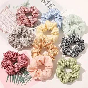 Scrunchies Hair Ties Fabric Elastic Plaid Floral Fruit Printed Hairbands Ponytail Holders For Women Girls Sweet Retro