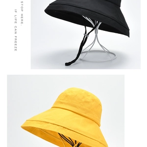 Detail of wide brim sun hat with adjustable windproof rope and durable fabric texture