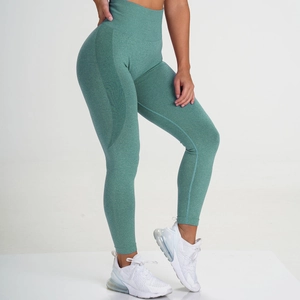 Detail of high-waist seamless compression yoga pants with breathable mesh texture