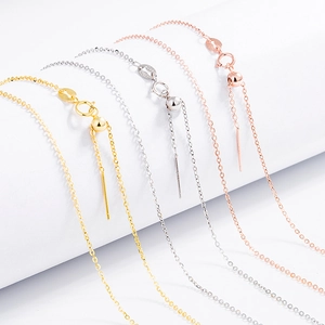 Close-up of adjustable S925 sterling silver chains in gold, silver, and rose gold finishes