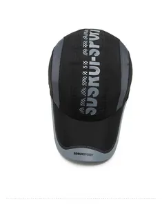 Top view of sports baseball cap with breathable mesh panels and quick-dry fabric details