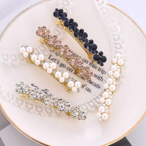 Elegant Hair Clip Alloy Rhinestone Imitation Artificial Pearl Sparkling Korean Fashion Barrette For Women Side Bangs Accessory