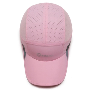 Pink quick-dry breathable kids sports cap with mesh panels and reflective logo design