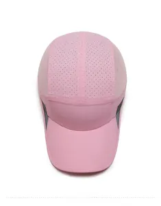 Detail view of pink kids sport hat showing breathable mesh and quick-dry fabric texture