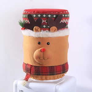 Christmas reindeer water dispenser bucket cover with cute antlers and plaid scarf decor
