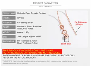 Detailed specs of s925 silver adjustable chain showing 1.2mm width and 45mm length