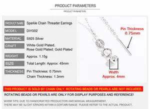 Detailed specs of S925 sterling silver adjustable 45mm chain necklace with needle end