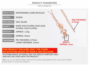 Detail of S925 sterling silver chain with 1.0mm thickness and needle for bead threading