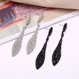 Luxurious vintage water drop earrings with full rhinestones in silver and black colors