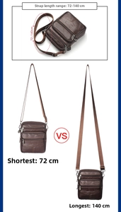 Detail of adjustable shoulder strap for men's leather waist bag from 72 to 140 cm