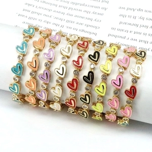 Enamel Heart Bracelet Gold Plated Copper With Colorful Cubic Zirconia Bohemian Fashion Adjustable Chain For Women