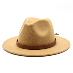Detail of wool fedora in khaki with dark brown snakeskin leather decorative band