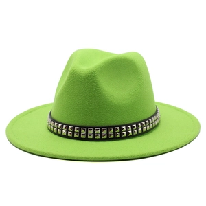 Chapeau Fedora En Feutre De Laine À Large Bord Avec Bande En Cuir À Doubles Rangs De Rivets Carrés Style Punk Jazz