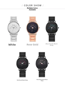 Flat lay of ultra-thin quartz watches for men with assorted dial colors and steel mesh bands