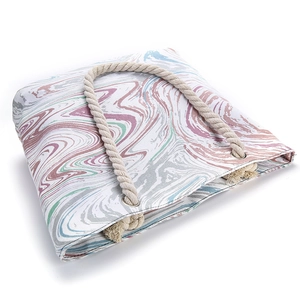 Floral marble print canvas tote bag with thick rope handles and reinforced eyelets