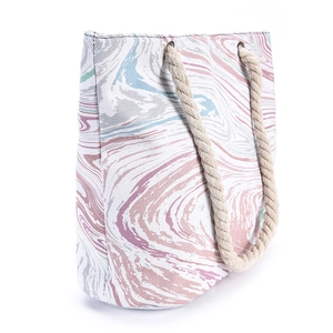 Minimalist marble print canvas tote bag with thick rope handles and stylish pastel pattern