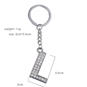 Silver letter L keychain with sparkling rhinestones, 3.5cm by 2cm, weighing 11g