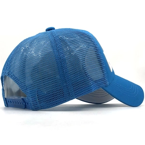 Royal blue trucker hat for parents and kids with breathable mesh and adjustable snapback
