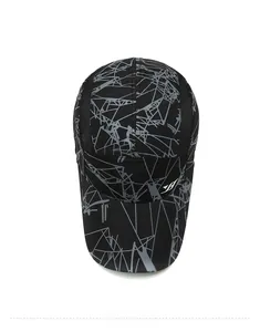 Detail of quick-dry baseball cap with geometric print and side mesh for breathability