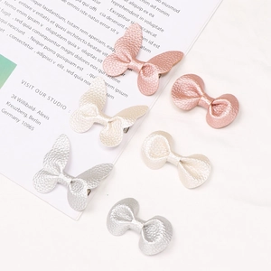 Litchi grain butterfly and bowknot hair clip set in pearlescent pink, cream and silver