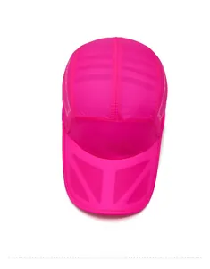 Top view of fluorescent pink quick-dry running cap with laser-cut ventilation holes