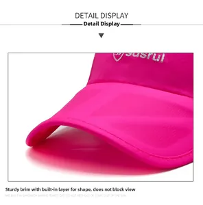 Detail of rose red sun hat featuring a sturdy brim with built-in interlayer shaping