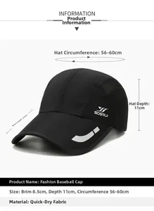 Detail specifications of black quick-dry sport cap with mesh and reflective stripe