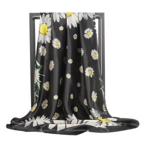 Women Square Scarf Satin Faux Satin Elegant Daisy Flower Print Summer Neck Head Wrap