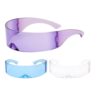 Futuristic cyberpunk visor sunglasses in purple blue and clear resin frames