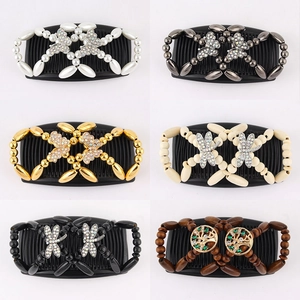 Double-row magic hair combs with beads, rhinestones, and butterfly patterns in various designs