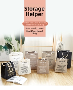 Detailed view of large waterproof cotton linen storage bags with durable cotton rope handles