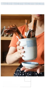 Ceramic chopstick holder with hand-painted patterns and matching drainage base tray