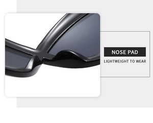 Detailed macro view of the integrated lightweight nose pads on these black cat eye sunglasses