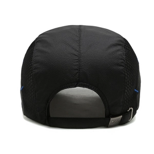Lightweight breathable black baseball cap with mesh side panels and adjustable strap back