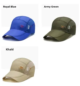 Detailed comparison of breathable mesh baseball caps in blue, olive green and khaki
