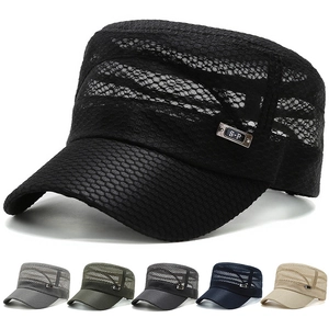 Men Cadet Cap Mesh Breathable Sun Protection Outdoor Fishing Hiking Military Style Flat Top Hat Adjustable Lightweight