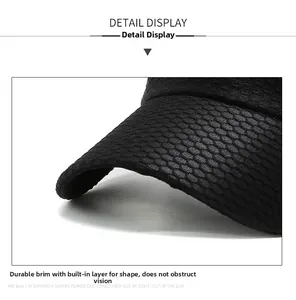 Detail view of the breathable honeycomb fabric and sturdy brim on the black flat top cap