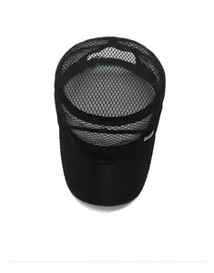 Top view of breathable black mesh sun hat featuring a honeycomb texture and curved brim