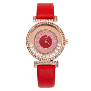 Montre à Quartz pour Femmes Mode Cadran Ciel Étoilé Avec Diamants Coulissants Strass Boîtier en Alliage Bracelet en Cuir