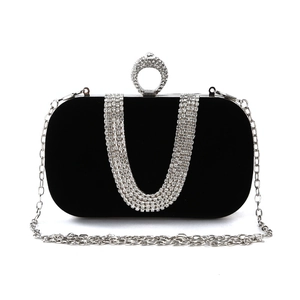 Velvet Evening Clutch Bag Rhinestone Ring Clasp U-Shaped Tassel Formal Wedding Party Elegant Vintage Handbag For Women
