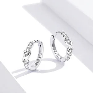 Classic S925 sterling silver hoop earrings with shimmering cubic zirconia inlay