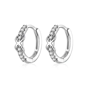 925 Sterling Silver Infinity Hoop Earrings White Zirconia Inlaid Crossover Minimalist Elegant Jewelry For Women