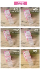 Lace eyelid tape set showing six different shapes on rolls with precise dimensions