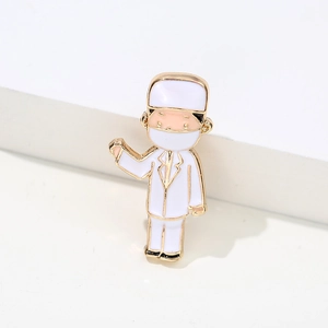Cartoon doctor medical pin badge made of high quality enamel and gold metal finish