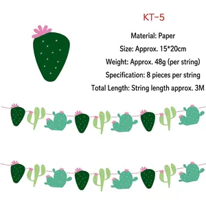 Detail of 3M cactus party banner featuring 8 pieces of green paper flags with pink flowers