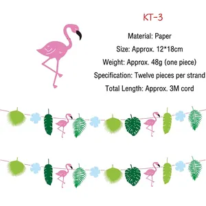 Detail of flamingo and palm leaf paper banner with 12x18cm dimensions and 3m length