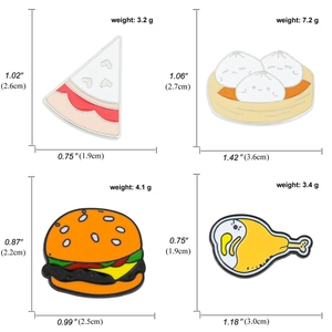 Cartoon food enamel pins set with pizza, burger and baozi dimensions and weights